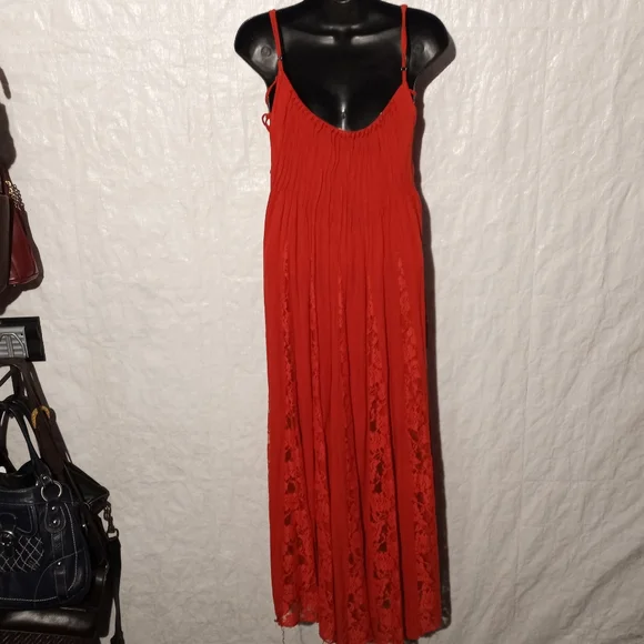 FREE PEOPLE - ONE - One Size Deep Orange Maxi Length Dress - Picture 5 of 6